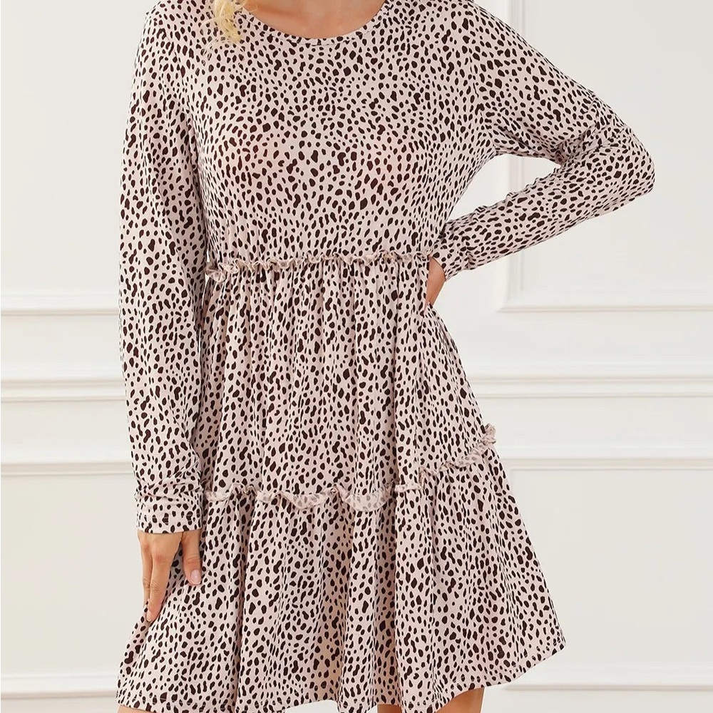 Elegant Long Sleeve Leopard Print Dress